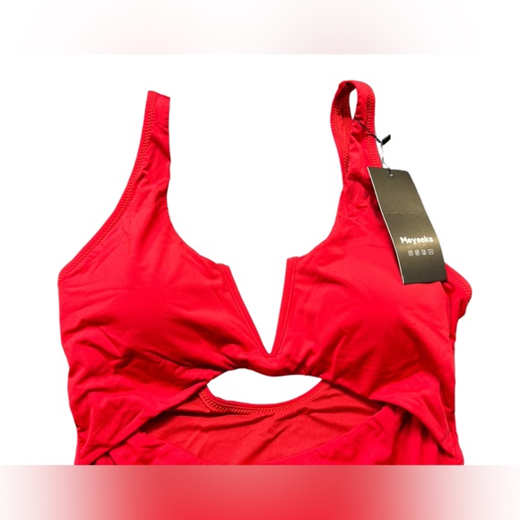 MEYEEKA one piece high cut sides cheeky swimsuit V front Push Up Swimwear NWT - Picture 4 of 11